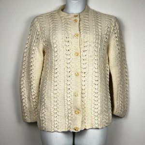 Vintage Cream Knitted Wool Button Up Women's Sweater